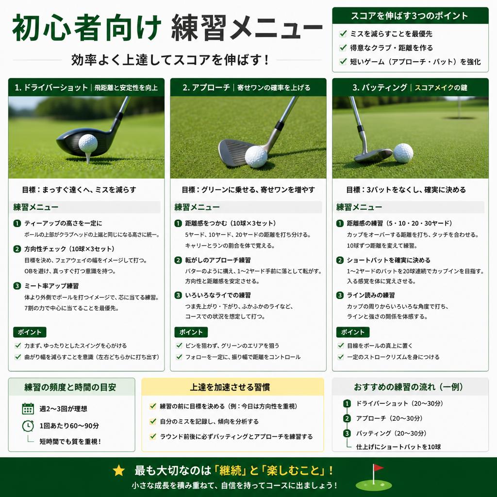 スコア100切りのための具体的な練習メニュー